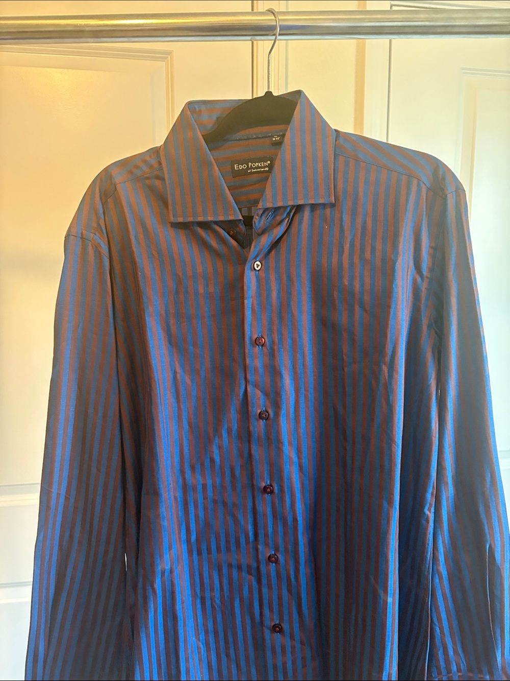 Men’s Blue and Brown Stripe Dress Shirt